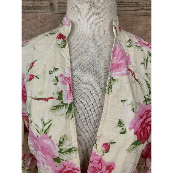 Vintage Y2K Banana Republic Rose Print Fitted Jacket Sz 8 Linen Cotton Coquette - Picture 4 of 13
